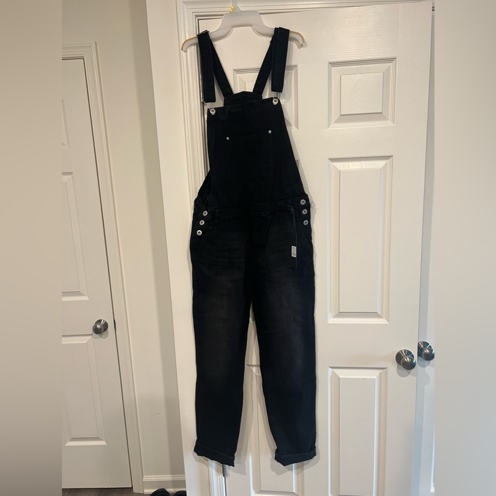 Men’s black denim overalls